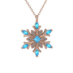 Nix Kar Tanesi Kolye - Akuamarin ve pırlanta 925 ayar rose altın kaplama gümüş kolye (0.1056 karat, 40 cm gümüş rolo zincir) #1t4q5ok