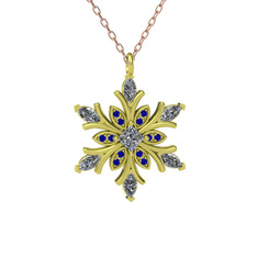 Nix Kar Tanesi Kolye - Swarovski ve lab safir 8 ayar altın kolye (40 cm rose altın rolo zincir) #1tcz7hg