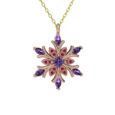 Ametist ve rodolit garnet 925 ayar rose altın kaplama gümüş kolye (40 cm altın rolo zincir)