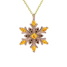 Sitrin ve dumanlı kuvars 18 ayar rose altın kolye (40 cm altın rolo zincir)