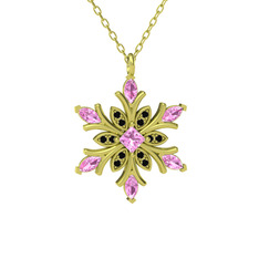 Pembe kuvars ve siyah zirkon 18 ayar altın kolye (40 cm altın rolo zincir)