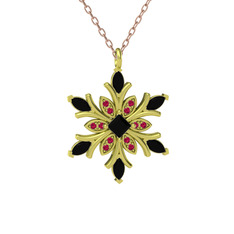 Nix Kar Tanesi Kolye - Siyah zirkon ve rodolit garnet 14 ayar altın kolye (40 cm rose altın rolo zincir) #1uibkpi