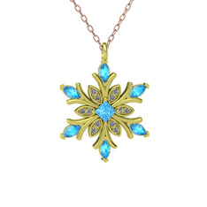 Nix Kar Tanesi Kolye - Akuamarin ve beyaz zirkon 14 ayar altın kolye (40 cm rose altın rolo zincir) #1urkq9p