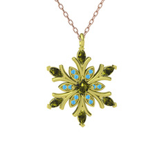 Peridot ve akuamarin 925 ayar altın kaplama gümüş kolye (40 cm rose altın rolo zincir)