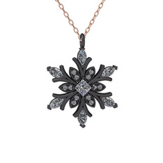 Swarovski ve beyaz zirkon 925 ayar siyah rodyum kaplama gümüş kolye (40 cm gümüş rolo zincir)