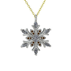 Nix Kar Tanesi Kolye - Swarovski ve dumanlı kuvars 14 ayar beyaz altın kolye (40 cm gümüş rolo zincir) #1v64zho