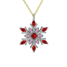 Nix Kar Tanesi Kolye - Garnet ve pembe kuvars 18 ayar beyaz altın kolye (40 cm altın rolo zincir) #1vcx144