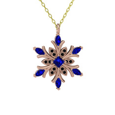 Lab safir ve siyah zirkon 18 ayar rose altın kolye (40 cm altın rolo zincir)