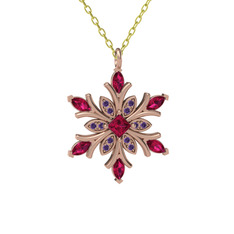 Nix Kar Tanesi Kolye - Rodolit garnet ve ametist 14 ayar rose altın kolye (40 cm altın rolo zincir) #1vt3s7y