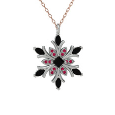 Nix Kar Tanesi Kolye - Siyah zirkon ve rodolit garnet 14 ayar beyaz altın kolye (40 cm rose altın rolo zincir) #1vw9f3u