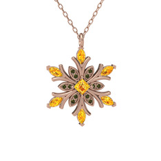Sitrin ve peridot 8 ayar rose altın kolye (40 cm rose altın rolo zincir)