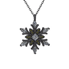Nix Kar Tanesi Kolye - Swarovski ve peridot 925 ayar siyah rodyum kaplama gümüş kolye (40 cm gümüş rolo zincir) #1vyn9ai