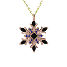 Nix Kar Tanesi Kolye - Siyah zirkon ve lab safir 8 ayar rose altın kolye (40 cm altın rolo zincir) #1wkufca
