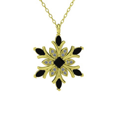 Nix Kar Tanesi Kolye - Siyah zirkon ve swarovski 18 ayar altın kolye (40 cm altın rolo zincir) #1wqyvge