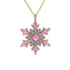 Nix Kar Tanesi Kolye - Pembe kuvars ve akuamarin 8 ayar rose altın kolye (40 cm gümüş rolo zincir) #1wsqnib