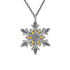 Swarovski ve sitrin 14 ayar beyaz altın kolye (40 cm gümüş rolo zincir)