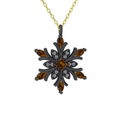 Nix Kar Tanesi Kolye - Dumanlı kuvars ve pırlanta 925 ayar siyah rodyum kaplama gümüş kolye (0.1056 karat, 40 cm altın rolo zincir) #1x0aobx