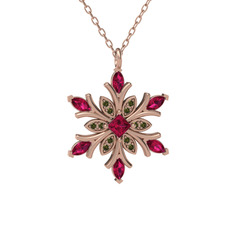 Nix Kar Tanesi Kolye - Rodolit garnet ve peridot 14 ayar rose altın kolye (40 cm gümüş rolo zincir) #1x5ovr0