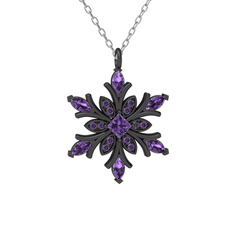 Nix Kar Tanesi Kolye - Ametist 925 ayar siyah rodyum kaplama gümüş kolye (40 cm beyaz altın rolo zincir) #1xddra5