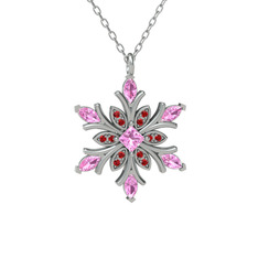 Pembe kuvars ve garnet 925 ayar gümüş kolye (40 cm beyaz altın rolo zincir)