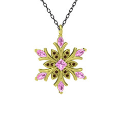 Nix Kar Tanesi Kolye - Pembe kuvars ve dumanlı kuvars 18 ayar altın kolye (40 cm gümüş rolo zincir) #1xek8b3