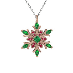Nix Kar Tanesi Kolye - Yeşil kuvars ve rodolit garnet 925 ayar rose altın kaplama gümüş kolye (40 cm gümüş rolo zincir) #1xinm9i