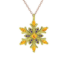 Nix Kar Tanesi Kolye - Sitrin ve ametist 14 ayar altın kolye (40 cm gümüş rolo zincir) #1y1rbfq