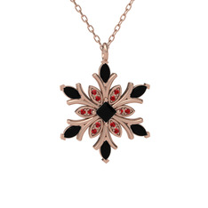 Nix Kar Tanesi Kolye - Siyah zirkon ve garnet 8 ayar rose altın kolye (40 cm rose altın rolo zincir) #1y5xukg