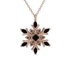 Siyah zirkon ve peridot 18 ayar rose altın kolye (40 cm gümüş rolo zincir)