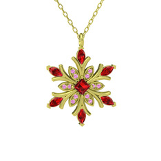 Garnet ve pembe kuvars 14 ayar altın kolye (40 cm altın rolo zincir)