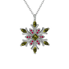 Nix Kar Tanesi Kolye - Peridot ve rodolit garnet 18 ayar beyaz altın kolye (40 cm beyaz altın rolo zincir) #2fq2rf