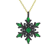 Nix Kar Tanesi Kolye - Yeşil kuvars ve pırlanta 925 ayar siyah rodyum kaplama gümüş kolye (0.1056 karat, 40 cm altın rolo zincir) #2kmlis