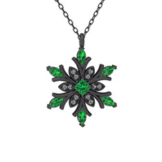 Nix Kar Tanesi Kolye - Yeşil kuvars ve swarovski 925 ayar siyah rodyum kaplama gümüş kolye (40 cm gümüş rolo zincir) #2l6gw8