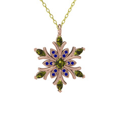 Nix Kar Tanesi Kolye - Peridot ve lab safir 8 ayar rose altın kolye (40 cm altın rolo zincir) #2mz24t