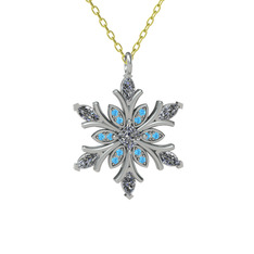 Nix Kar Tanesi Kolye - Swarovski ve akuamarin 18 ayar beyaz altın kolye (40 cm altın rolo zincir) #2nsuap