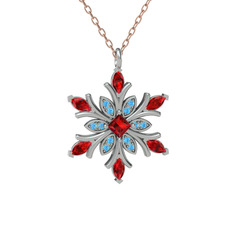 Garnet ve akuamarin 925 ayar gümüş kolye (40 cm rose altın rolo zincir)