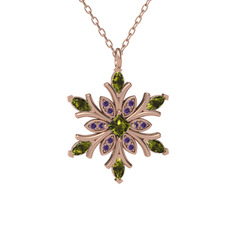Nix Kar Tanesi Kolye - Peridot ve ametist 14 ayar rose altın kolye (40 cm rose altın rolo zincir) #35d9jb