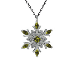 Nix Kar Tanesi Kolye - Peridot ve beyaz zirkon 8 ayar beyaz altın kolye (40 cm gümüş rolo zincir) #39k3rs