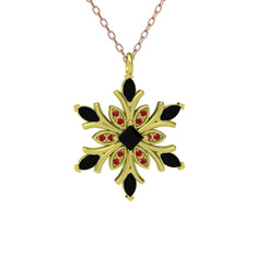 Nix Kar Tanesi Kolye - Siyah zirkon ve garnet 18 ayar altın kolye (40 cm rose altın rolo zincir) #3eu03j