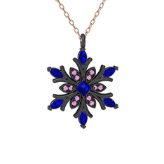 Nix Kar Tanesi Kolye - Lab safir ve pembe kuvars 925 ayar siyah rodyum kaplama gümüş kolye (40 cm gümüş rolo zincir) #3fvioo