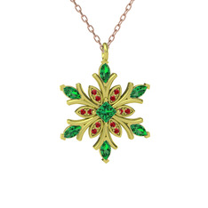 Nix Kar Tanesi Kolye - Yeşil kuvars ve garnet 18 ayar altın kolye (40 cm rose altın rolo zincir) #3k5tkk