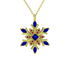 Nix Kar Tanesi Kolye - Lab safir ve rodolit garnet 18 ayar altın kolye (40 cm altın rolo zincir) #3xcjvj