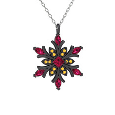 Nix Kar Tanesi Kolye - Rodolit garnet ve sitrin 925 ayar siyah rodyum kaplama gümüş kolye (40 cm gümüş rolo zincir) #45di2g