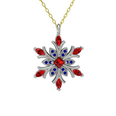 Garnet ve lab safir 8 ayar beyaz altın kolye (40 cm altın rolo zincir)