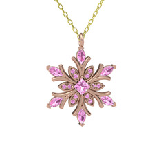 Nix Kar Tanesi Kolye - Pembe kuvars 18 ayar rose altın kolye (40 cm altın rolo zincir) #4ghznp