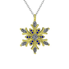 Nix Kar Tanesi Kolye - Swarovski ve lab safir 925 ayar altın kaplama gümüş kolye (40 cm beyaz altın rolo zincir) #4uw5mc