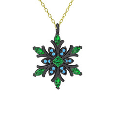 Nix Kar Tanesi Kolye - Yeşil kuvars ve akuamarin 925 ayar siyah rodyum kaplama gümüş kolye (40 cm gümüş rolo zincir) #5bt90s