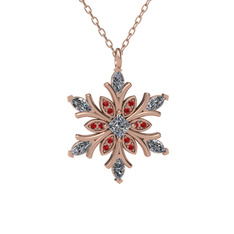Nix Kar Tanesi Kolye - Beyaz zirkon ve garnet 18 ayar rose altın kolye (40 cm rose altın rolo zincir) #5itp8a