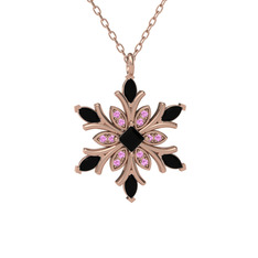 Siyah zirkon ve pembe kuvars 8 ayar rose altın kolye (40 cm rose altın rolo zincir)