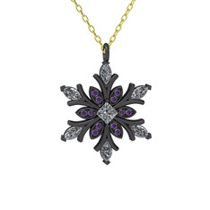 Nix Kar Tanesi Kolye - Swarovski ve ametist 925 ayar siyah rodyum kaplama gümüş kolye (40 cm gümüş rolo zincir) #5mex38